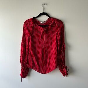 Milly red and black polka dot long sleeve silk top